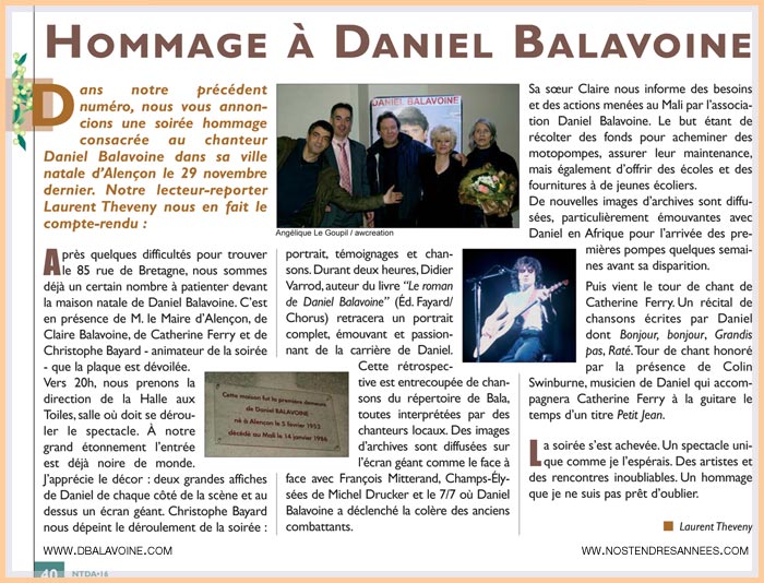 Article du magazine Nos tendres et douces années N°16 - Janvier /Février 2009
